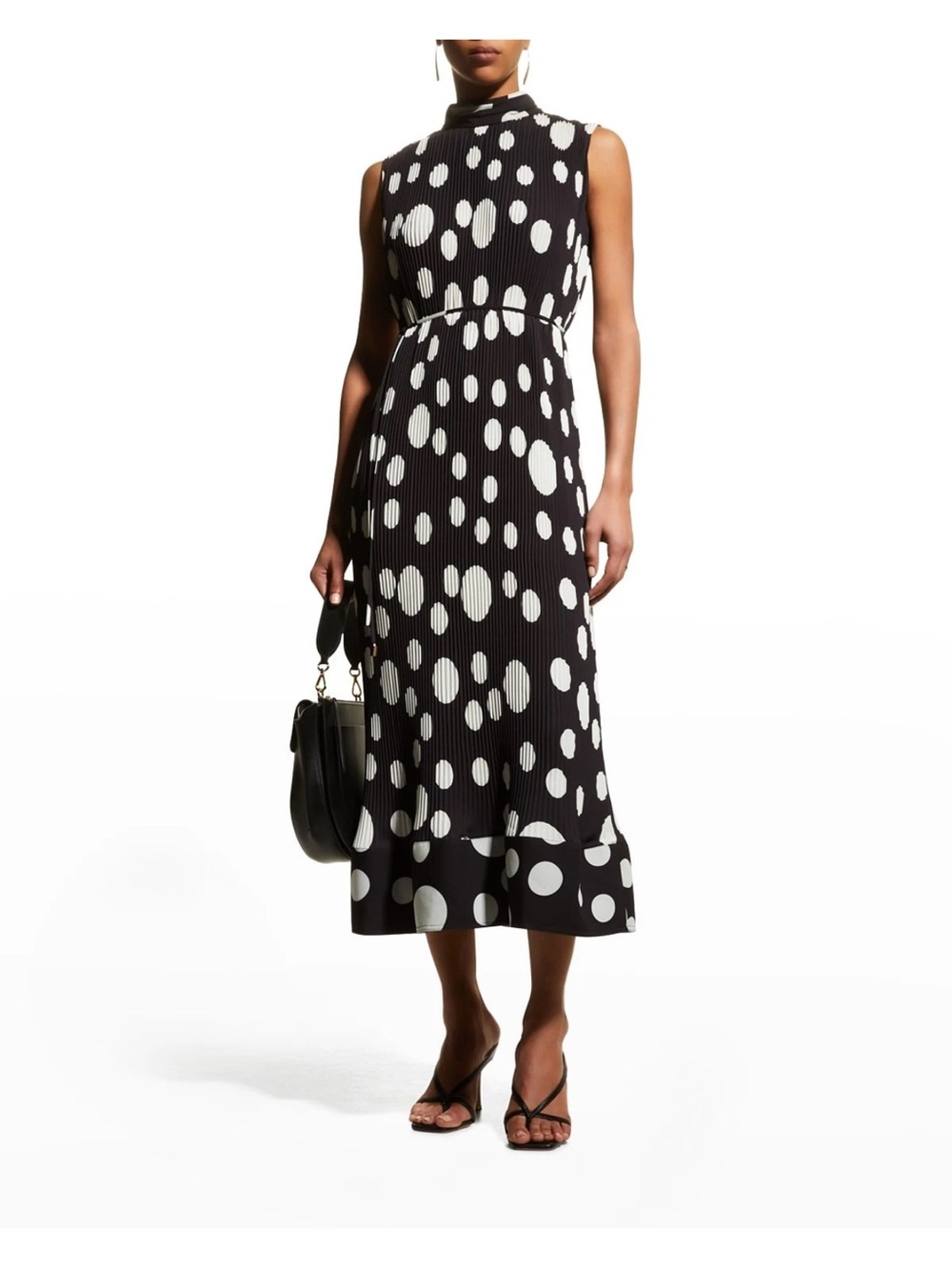 Milly Black Midi Dress with White Oversized Polka Dots size 2 NWT